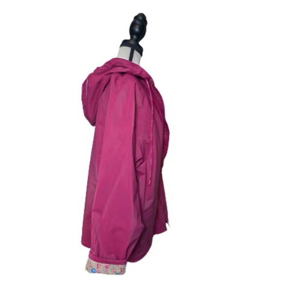 JG Hook Floral Lined Rain Jacket Size Small | Raspberry Pink Hooded Waterproof - Picture 5 of 12